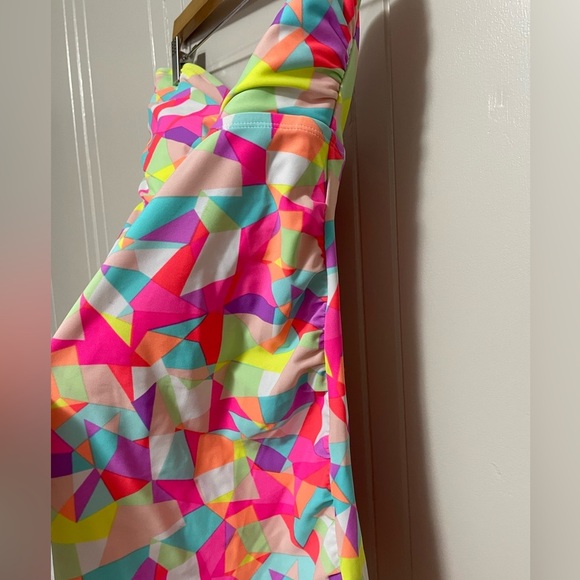 Liz Lange Size med Maternity Multicolor Neon Pink Green Tankini Swim Tube Top - Picture 3 of 4